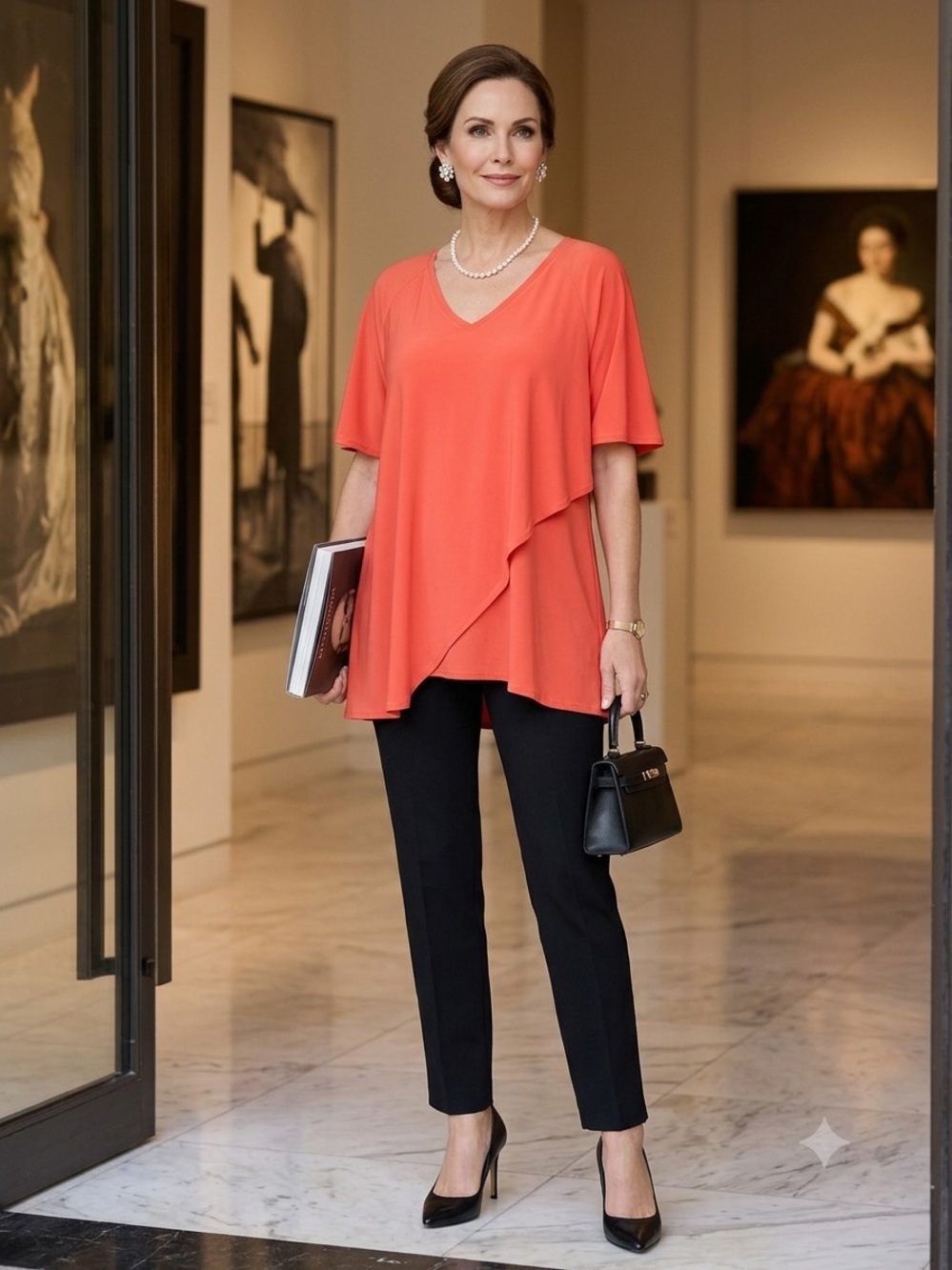 Soft Surroundings Shirt Tunic Top Women Large Madeline Asymmetric Overlay Poppy